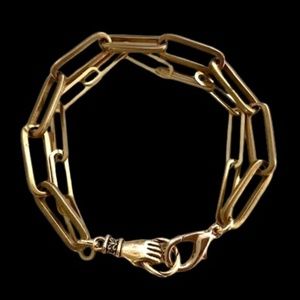 Chunky Double Paperclip Chain Hand Clasp Bracelet